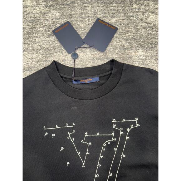 Louis Vuitton LV Stitch Print Embroidery Black White Logo Short Sleeve T-Shirt M - Picture 6 of 16
